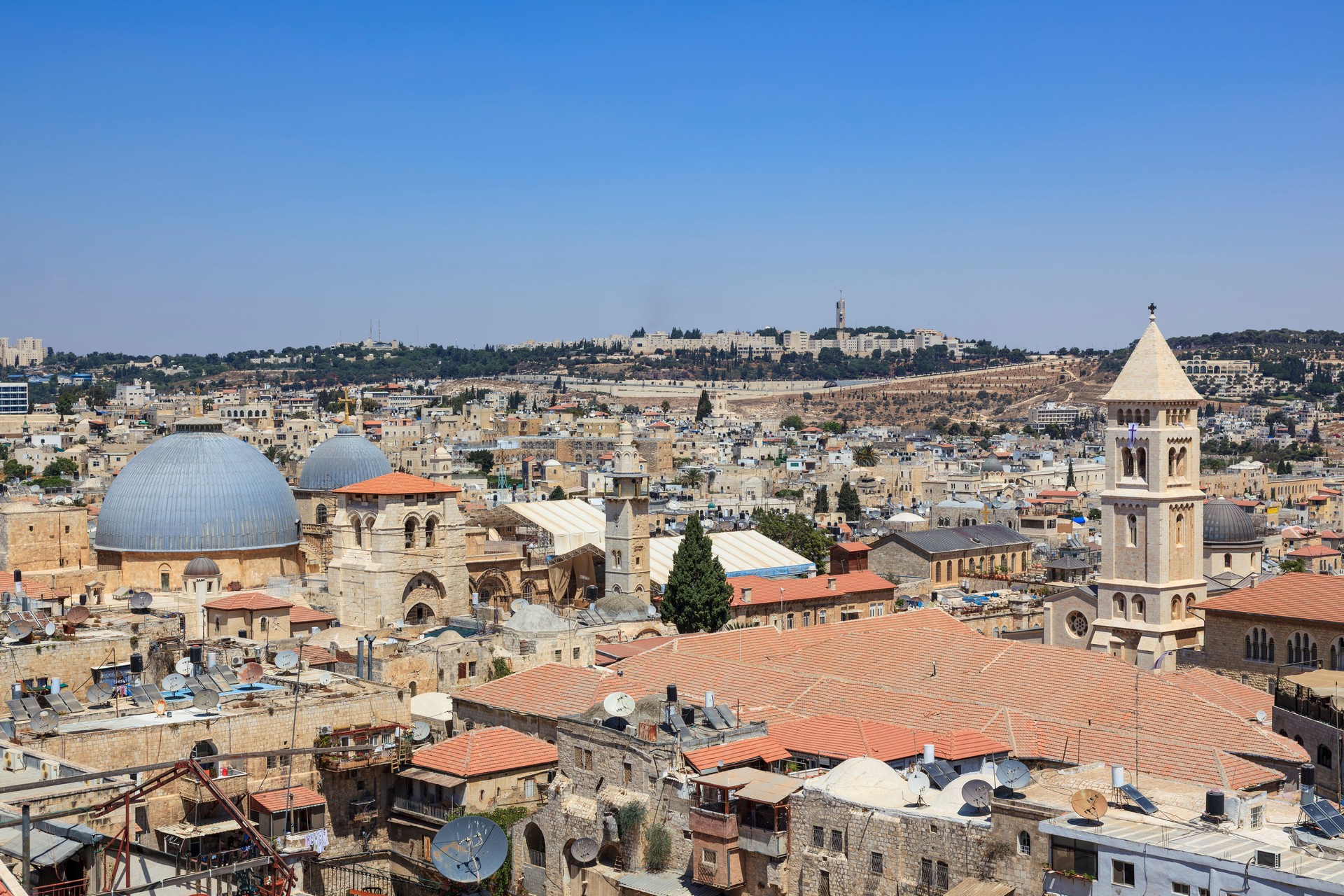 Church of the Holy Sepulchre, Danish Church, and Old City of Jerusalem